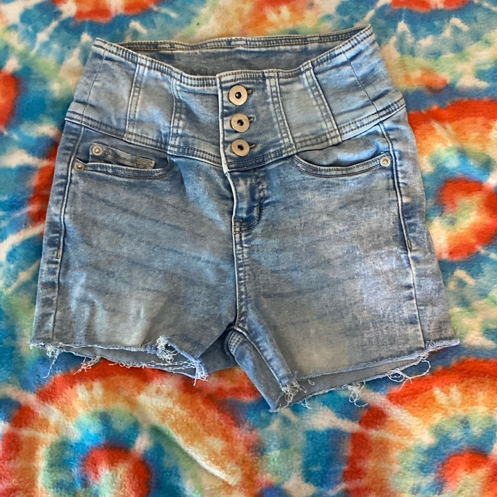 High Waisted Cut Jean Shorts